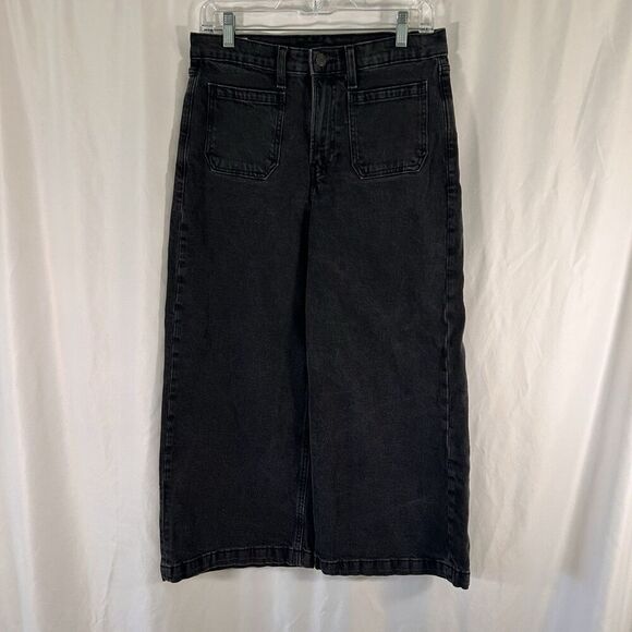 Gap Wide Leg Ankle Jeans Women's 29 8 Petite Black Denim High Rise Stride - Picture 1 of 9